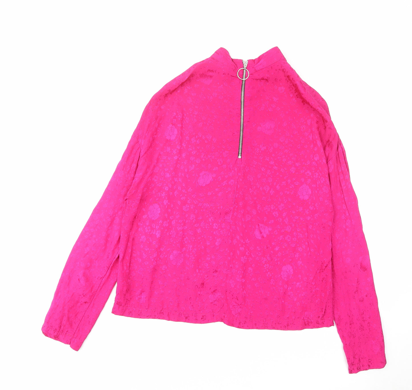 Topshop Womens Pink Geometric Viscose Basic Blouse Size 10 Mock Neck