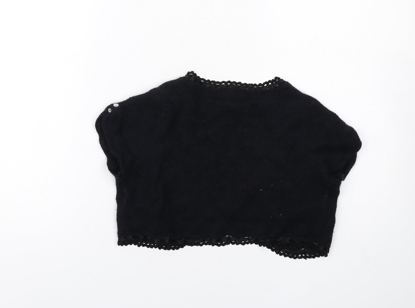 Karen Millen Womens Black V-Neck Wool Shrug Jumper Size S - Crochet Trim