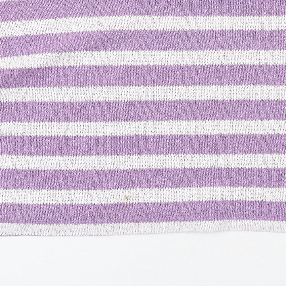 Zara Womens Purple Round Neck Striped Acrylic Pullover Jumper Size L