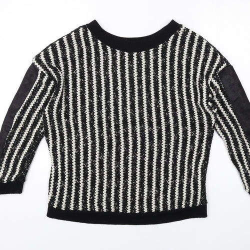 Zara Womens Black Boat Neck Striped Acrylic Pullover Jumper Size S