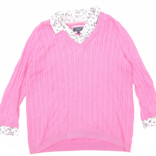 Maine New England Womens Pink Collared Cotton Pullover Jumper Size 16