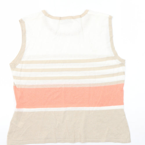 Rowlands Womens Multicoloured Striped Linen Basic T-Shirt Size M Round Neck