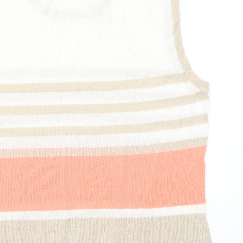 Rowlands Womens Multicoloured Striped Linen Basic T-Shirt Size M Round Neck