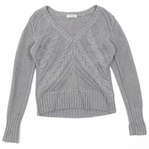 Marks and Spencer Womens Grey V-Neck Cotton Pullover Jumper Size 14