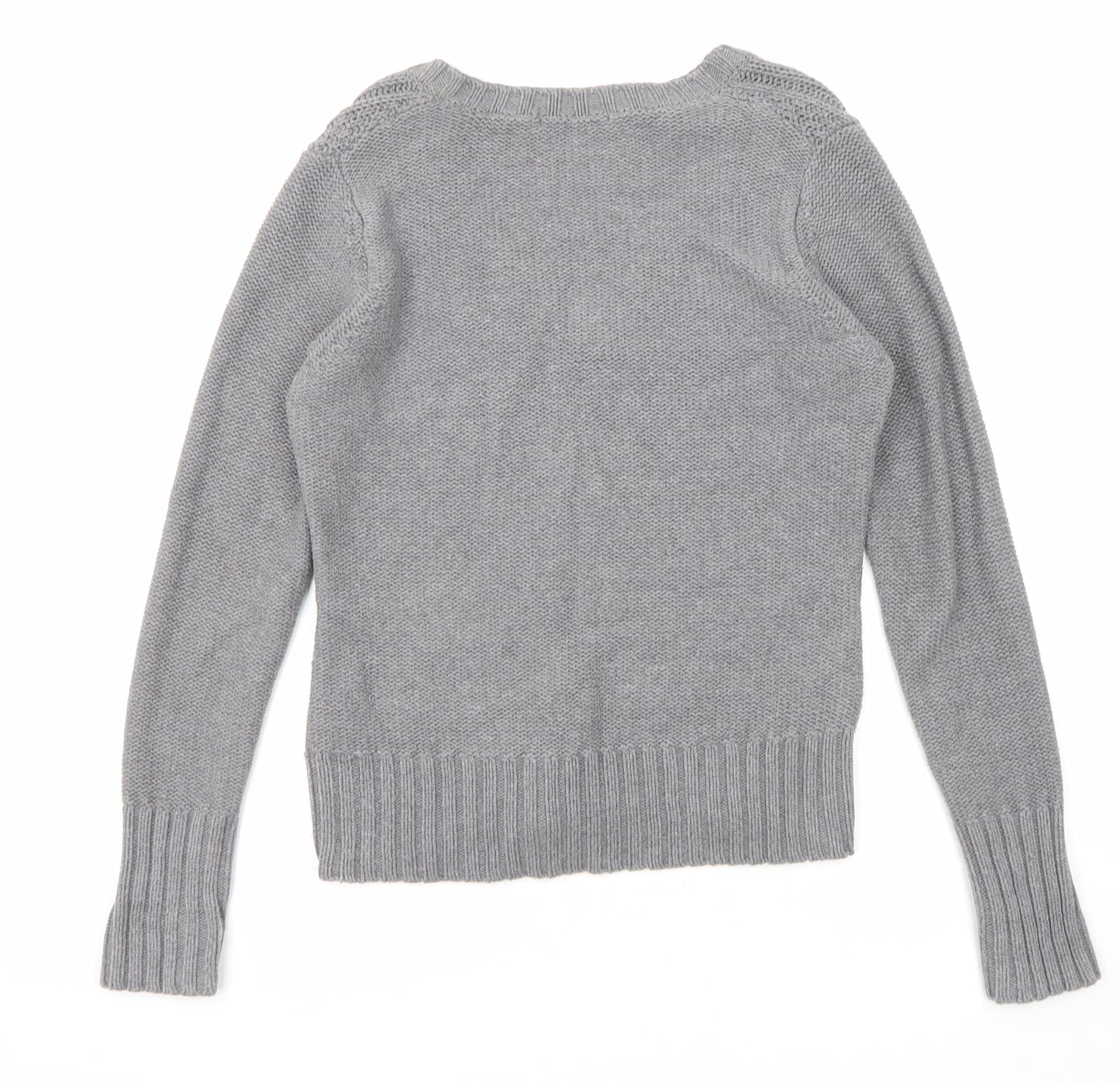 Marks and Spencer Womens Grey V-Neck Cotton Pullover Jumper Size 14