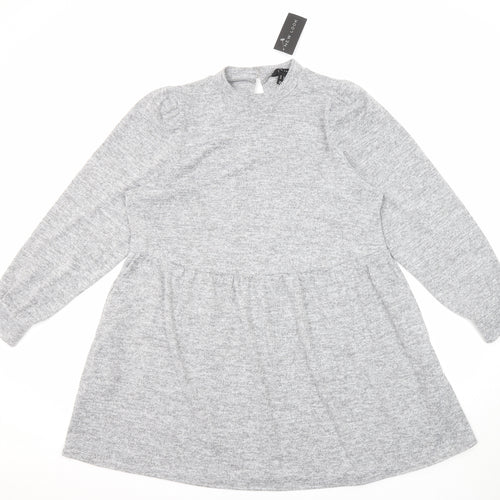New Look Womens Grey Polyester Jumper Dress Size 18 Round Neck Button