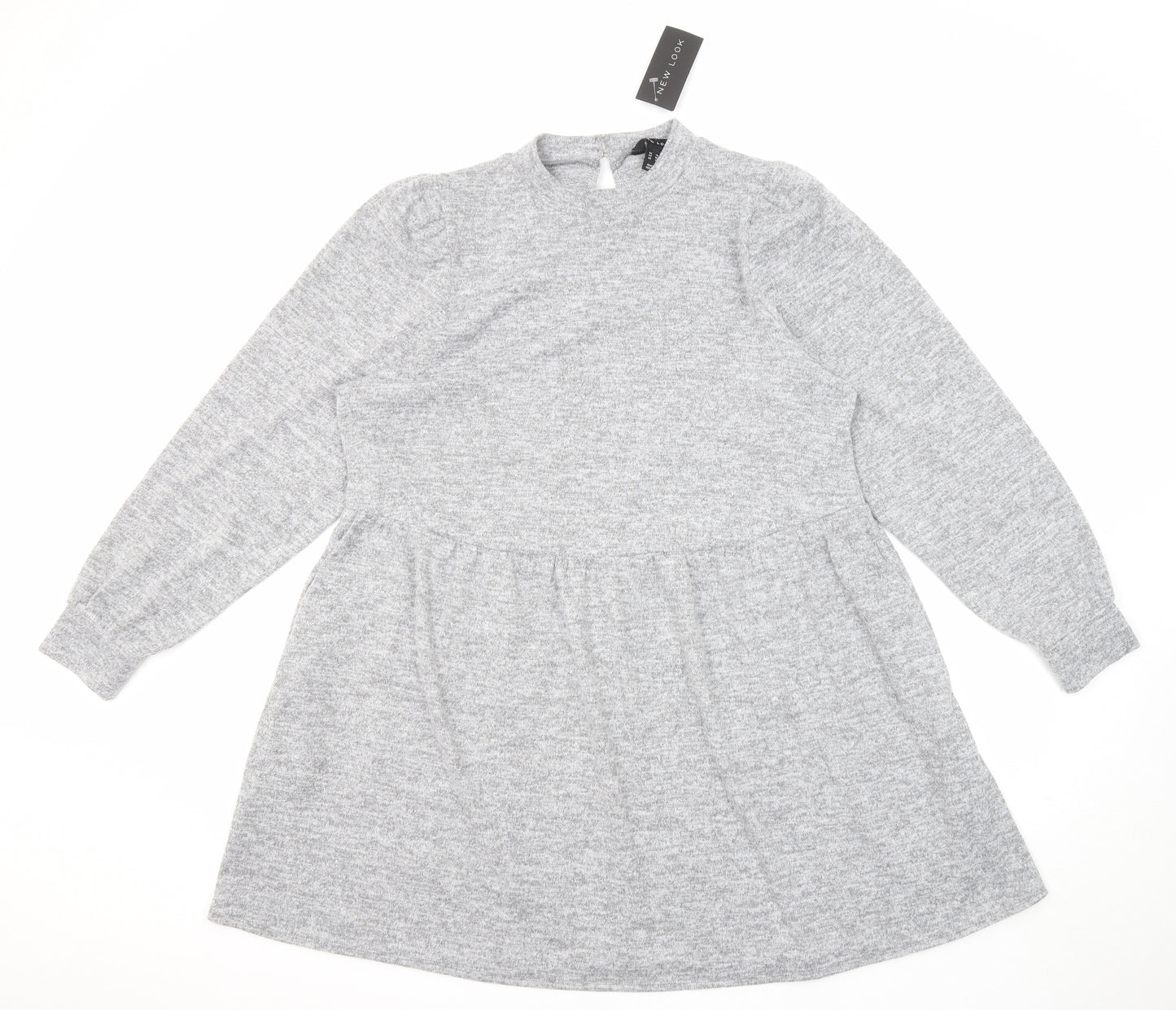 New Look Womens Grey Polyester Jumper Dress Size 18 Round Neck Button