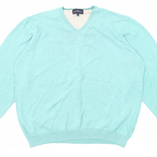 Blue Harbour Mens Blue V-Neck Cotton Pullover Jumper Size 2XL Long Sleeve