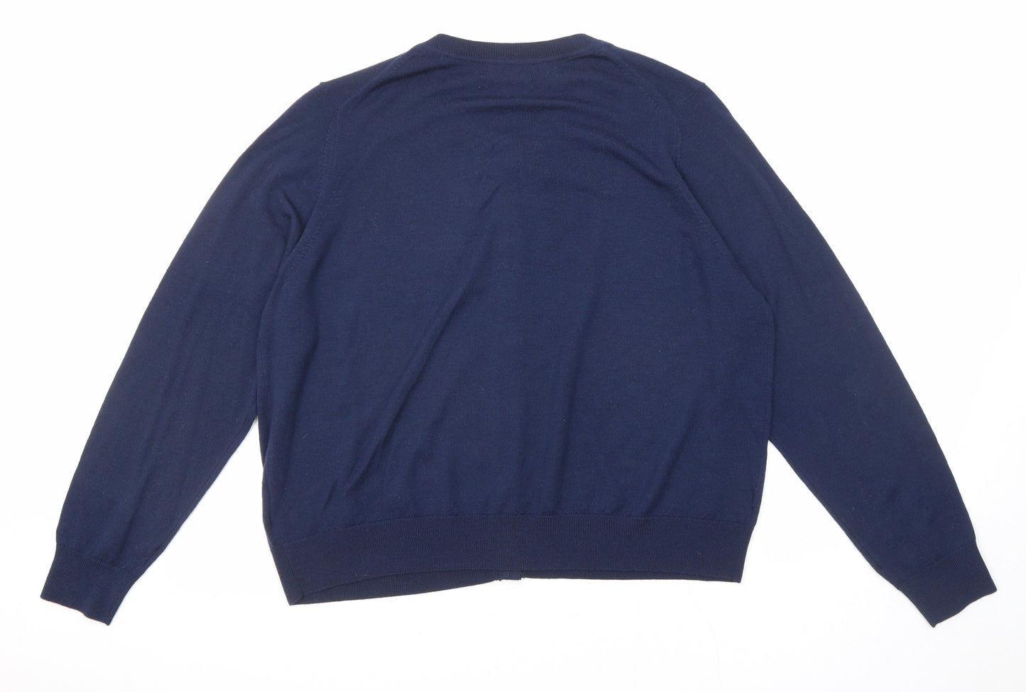 Marks and Spencer Womens Blue Round Neck Wool Cardigan Jumper Size 18