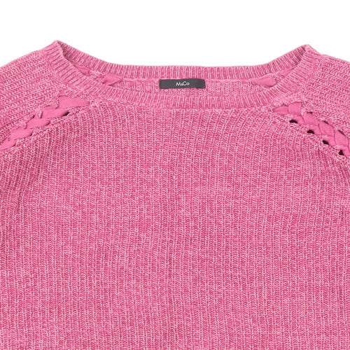 M&Co Womens Pink Round Neck Cotton Pullover Jumper Size 12