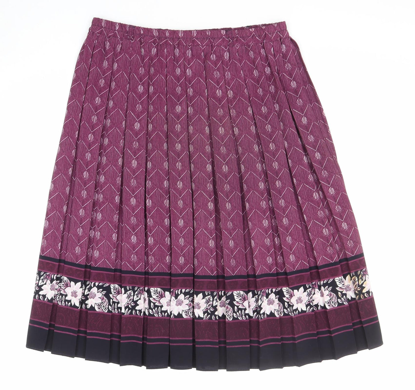 Bonmarché Womens Purple Geometric Polyester Pleated Skirt Size 18