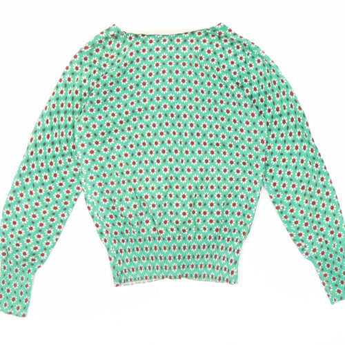 Uttam Boutique Womens Green Boat Neck Floral Cotton Cardigan Jumper Size 10