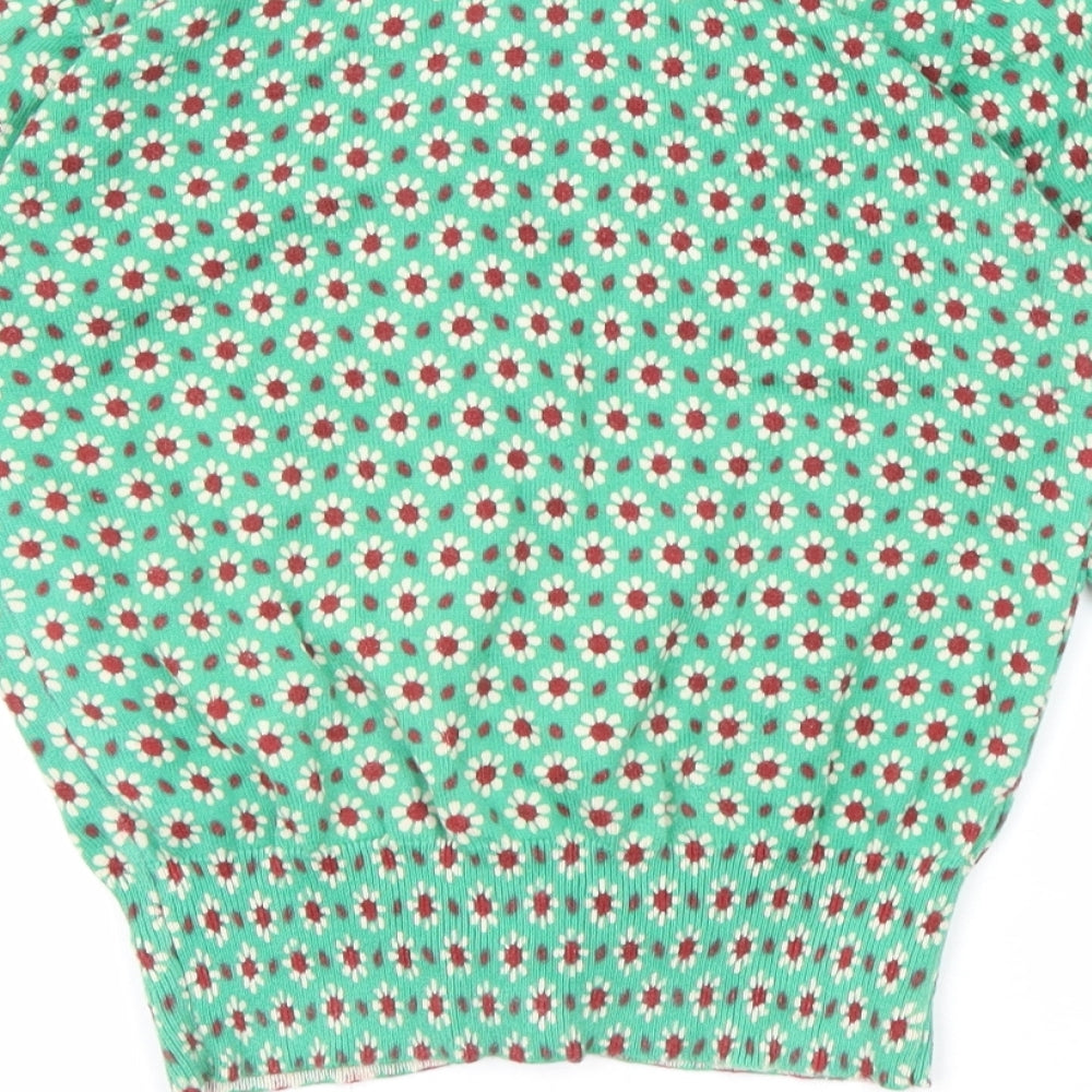 Uttam Boutique Womens Green Boat Neck Floral Cotton Cardigan Jumper Size 10