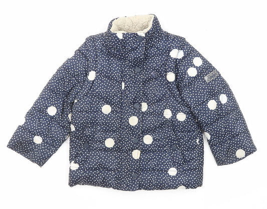 Joules Girls Blue Polka Dot Puffer Jacket Coat Size 2 Years Zip