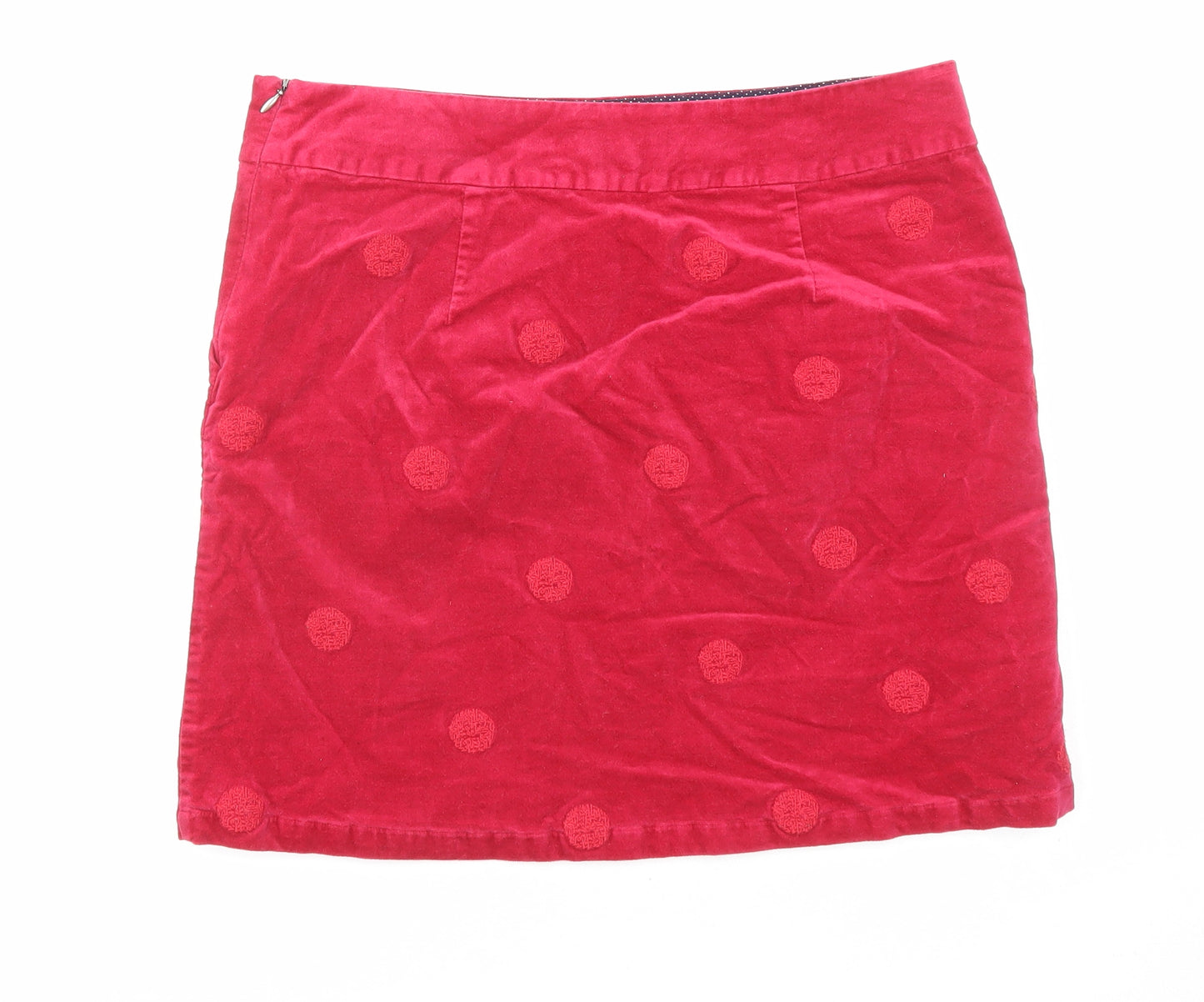 White Stuff Womens Red Polka Dot Cotton A-Line Skirt Size 12 Zip