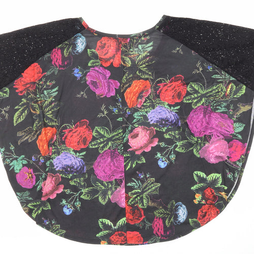 H&M Womens Multicoloured Floral Polyester Basic Blouse Size S Round Neck - Lace Sleeve Detail