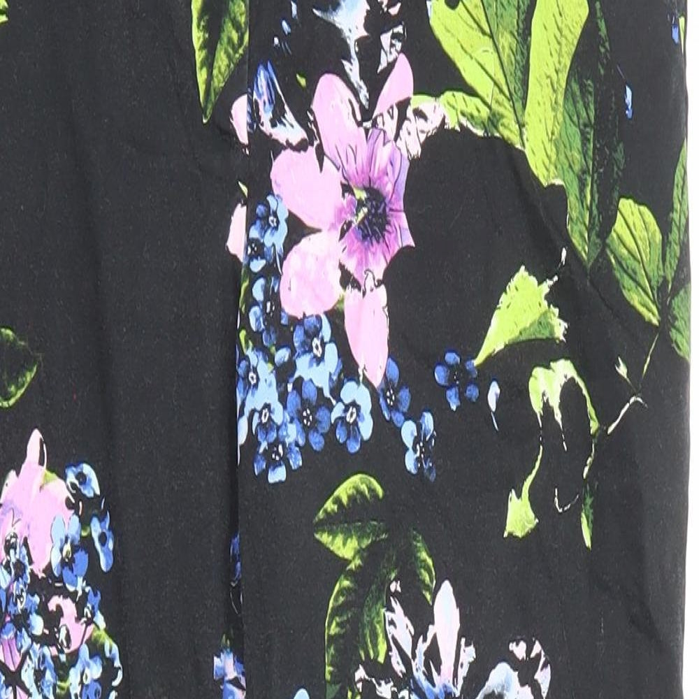 Marks and Spencer Womens Black Floral Cotton Trousers Size 10 L23 in Regular Zip