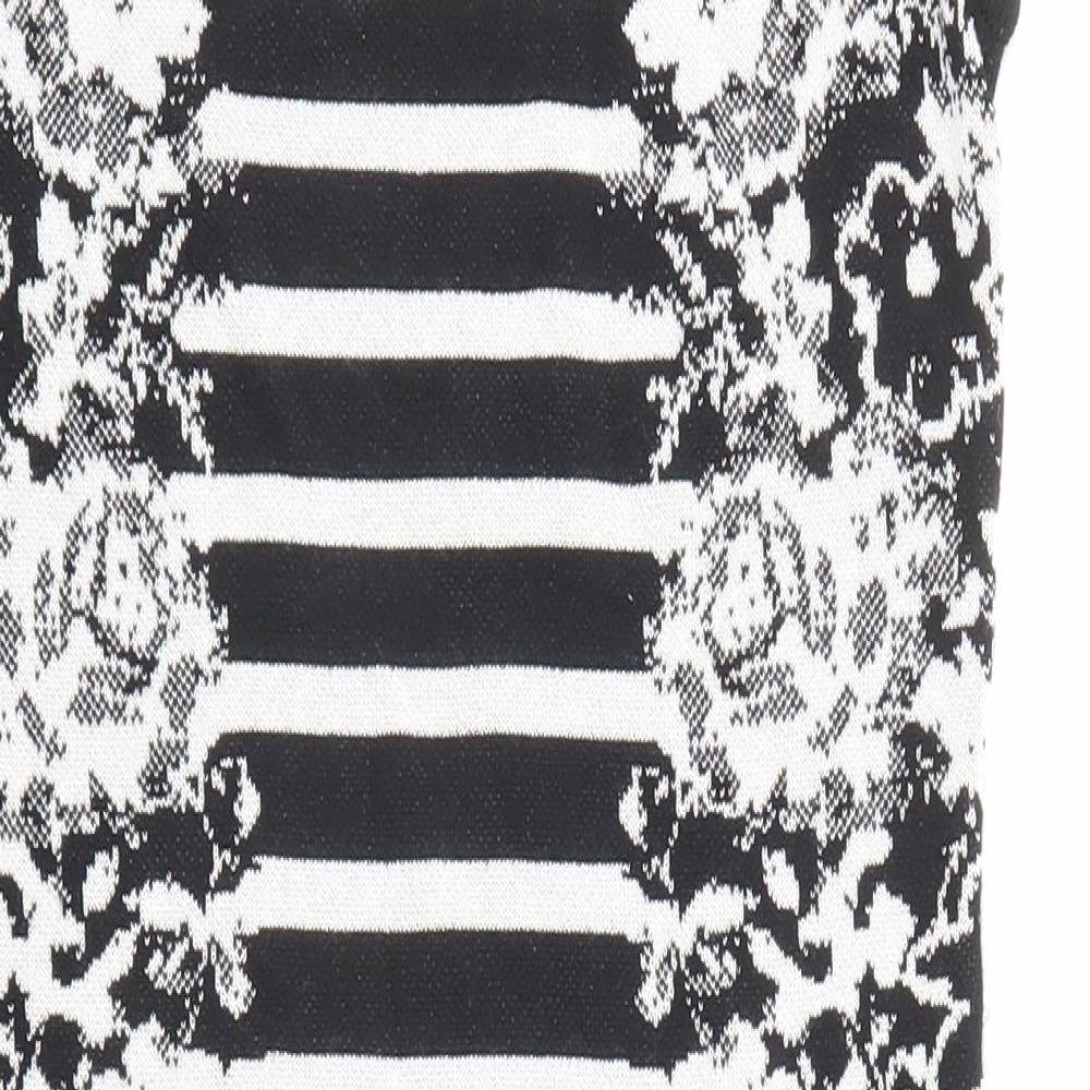 Madeleine Womens Black Geometric Cotton Shift Size 8 Round Neck Pullover