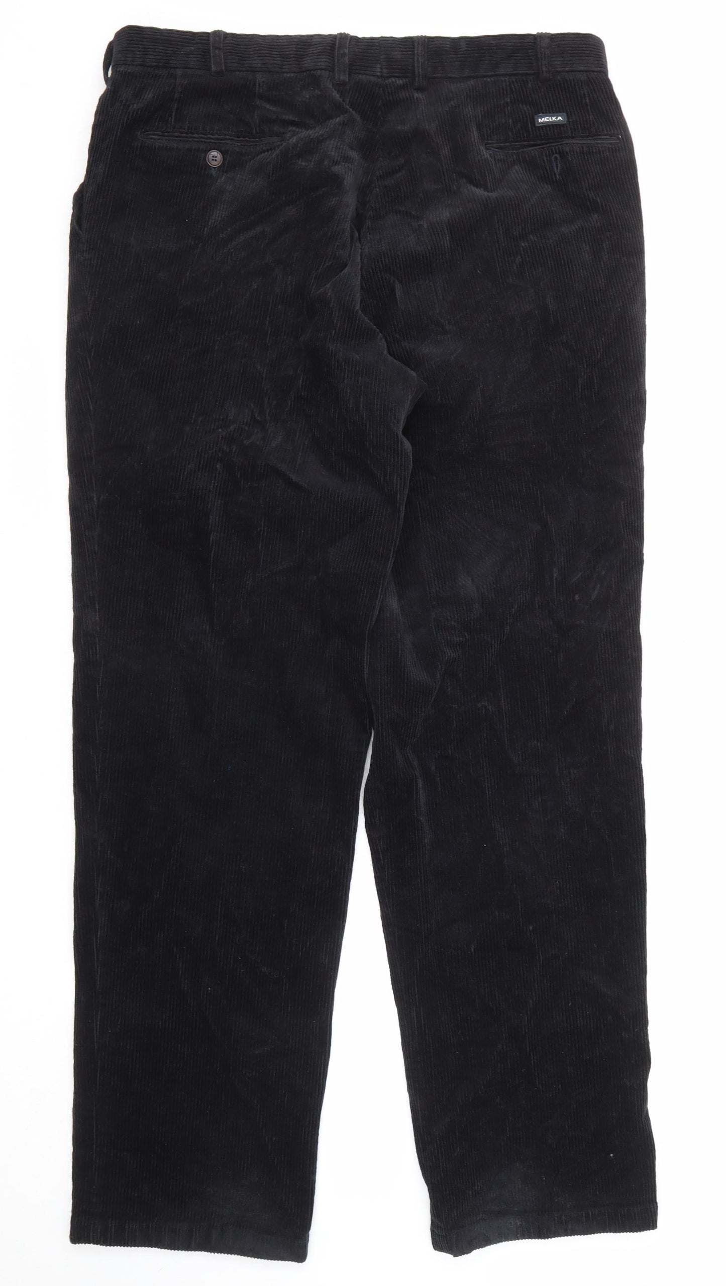 Melka Mens Black Cotton Trousers Size 38 in L34 in Regular Zip