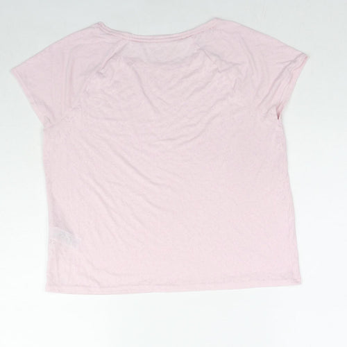 GOODMOVE Womens Pink Animal Print Polyester Basic T-Shirt Size 12 Round Neck