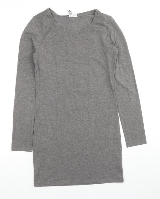 Divided by H&M Womens Grey Polyester Tunic T-Shirt Size S Round Neck