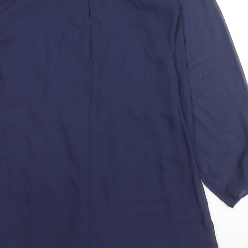 Therapy Womens Blue Polyester Basic Blouse Size 10 Round Neck