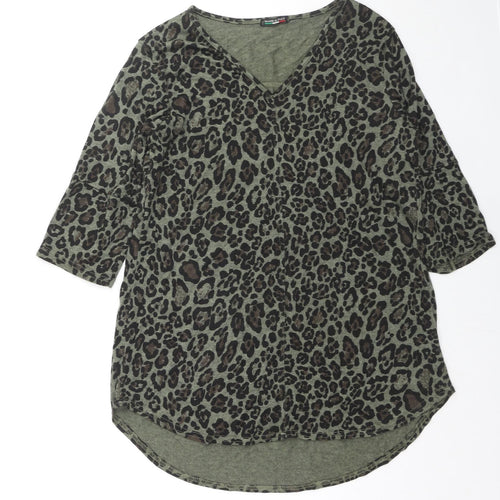 Made in Italy Womens Green Round Neck Animal Print Viscose Pullover Jumper Size S - Leopard Print