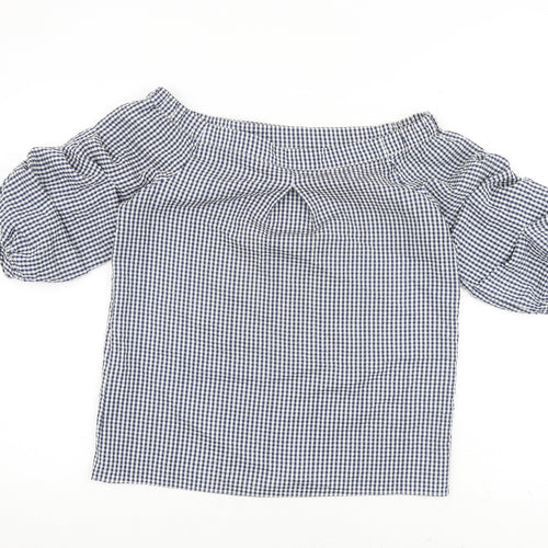 Dorothy Perkins Womens Blue Check Polyester Basic T-Shirt Size 12 Off the Shoulder