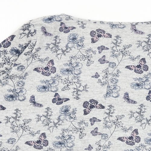 Originals Womens Grey Floral Polyester Basic T-Shirt Size 20 Round Neck