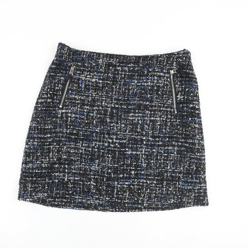 Warehouse Womens Black Geometric Polyester A-Line Skirt Size 18 Zip
