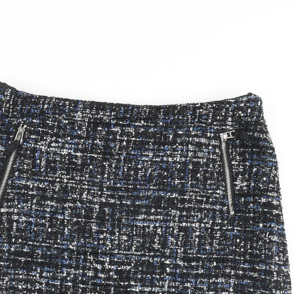 Warehouse Womens Black Geometric Polyester A-Line Skirt Size 18 Zip
