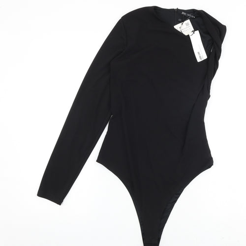 Zara Womens Black Polyester Bodysuit One-Piece Size M Zip