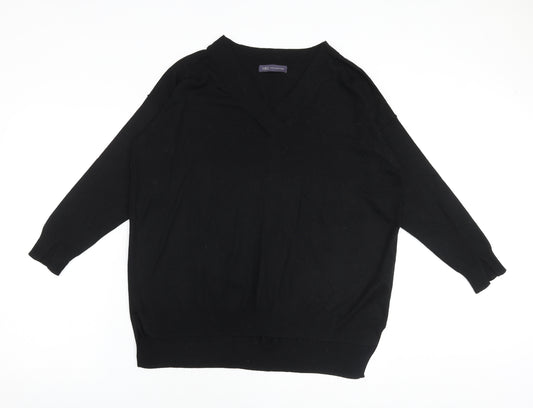 Marks and Spencer Womens Black V-Neck Viscose Pullover Jumper Size L
