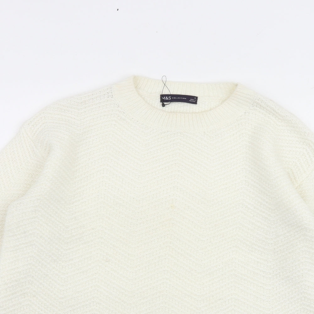 Marks and Spencer Womens Ivory Round Neck Acrylic Pullover Jumper Size S