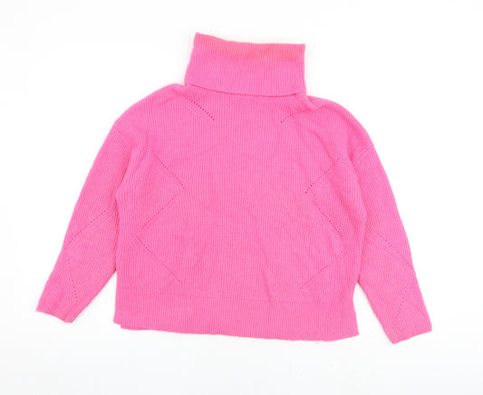 Oliver Bonas Womens Pink Roll Neck Viscose Pullover Jumper Size 8