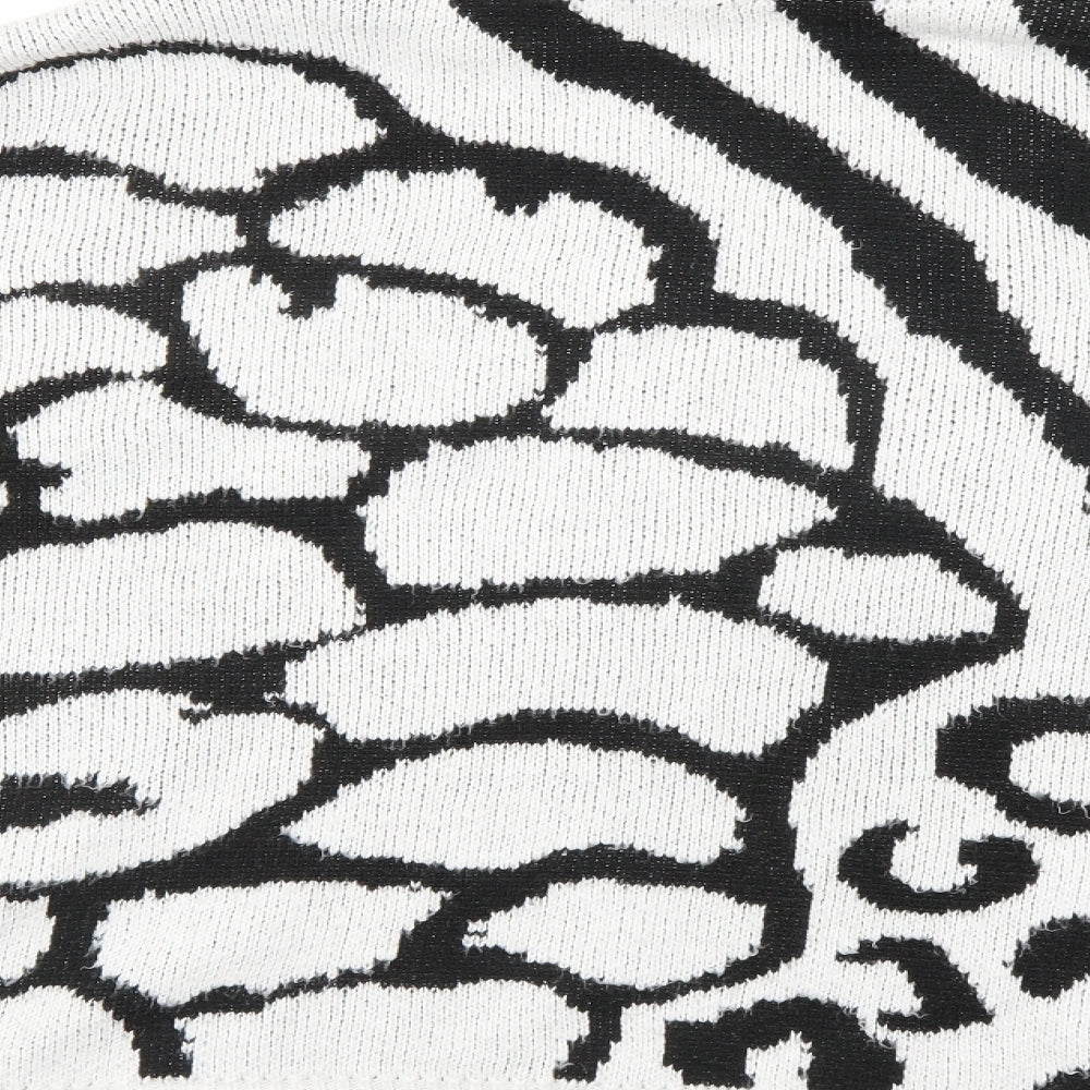 Topshop Womens Ivory Mock Neck Animal Print Acrylic Pullover Jumper Size S - Leopard Zebra Pattern