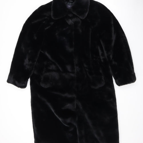 Marks and Spencer Womens Black Overcoat Coat Size 14 Snap - Faux Fur