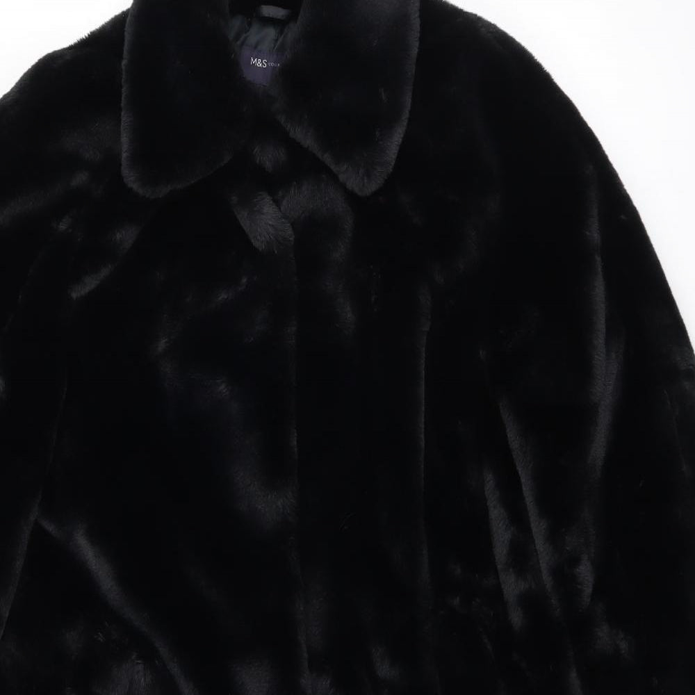 Marks and Spencer Womens Black Overcoat Coat Size 14 Snap - Faux Fur