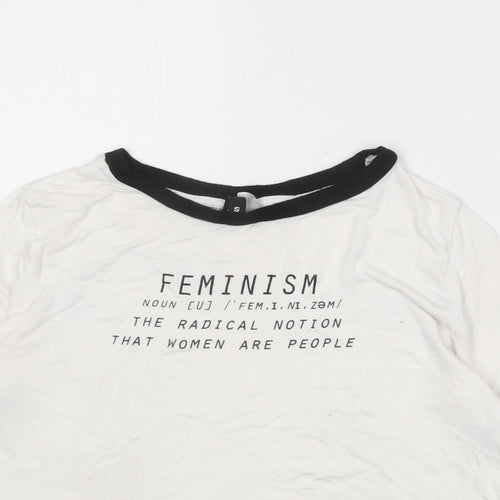 Divided by H&M Womens White Polyester Cropped T-Shirt Size S Roll Neck - Feminism