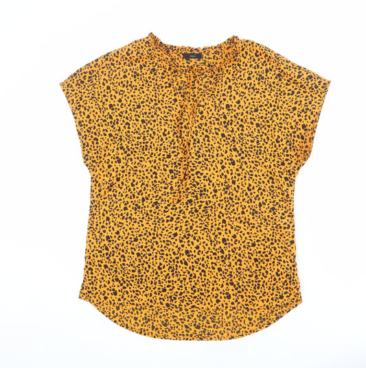 M&Co Womens Orange Animal Print Polyester Basic Blouse Size 12 V-Neck - Leopard Print