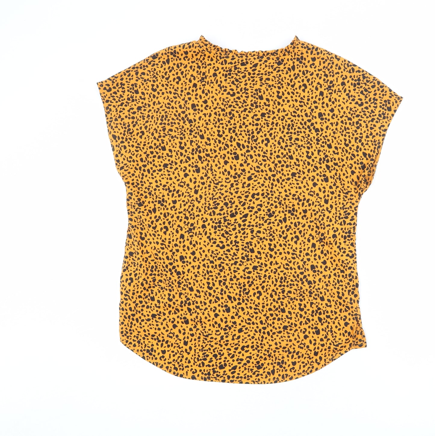M&Co Womens Orange Animal Print Polyester Basic Blouse Size 12 V-Neck - Leopard Print