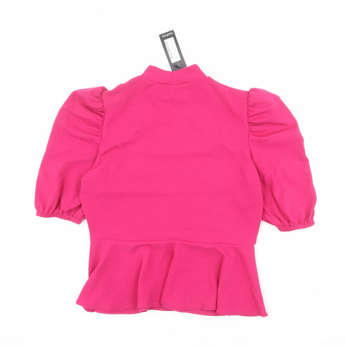 Boohoo Womens Pink Polyester Basic Blouse Size 16 Mock Neck