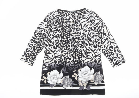 Bonmarché Womens Multicoloured Animal Print Polyester Basic Blouse Size 12 Round Neck - Leopard Print, Floral Detail