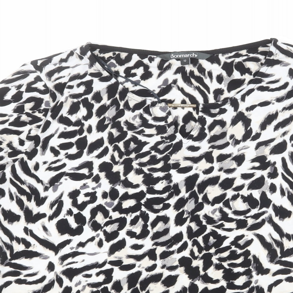 Bonmarché Womens Multicoloured Animal Print Polyester Basic Blouse Size 12 Round Neck - Leopard Print, Floral Detail