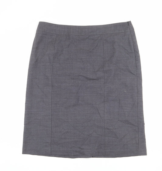 EAST Womens Grey Wool Straight & Pencil Skirt Size 18 Zip - Ruffle Detail