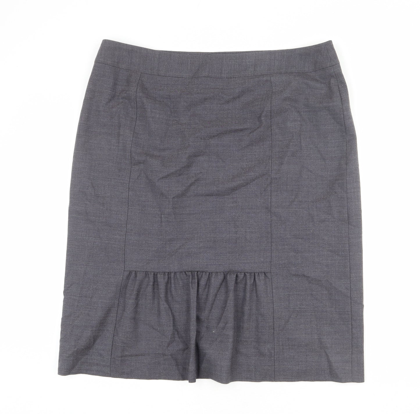EAST Womens Grey Wool Straight & Pencil Skirt Size 18 Zip - Ruffle Detail