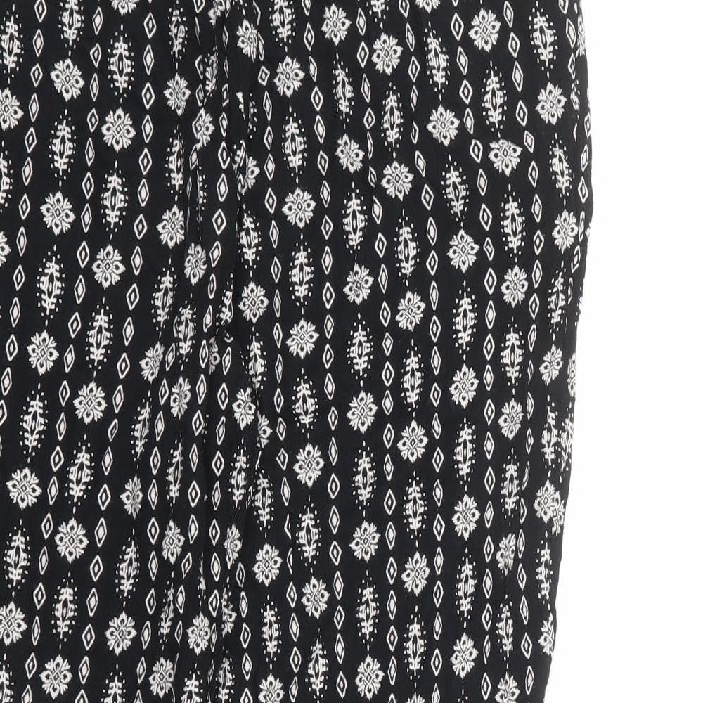 Marks and Spencer Womens Black Geometric Viscose Trousers Size 14 L20 in Regular - Short Length