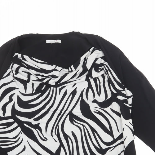 Per Una Womens Black Animal Print Polyester Basic T-Shirt Size 20 Cowl Neck - Zebra Print