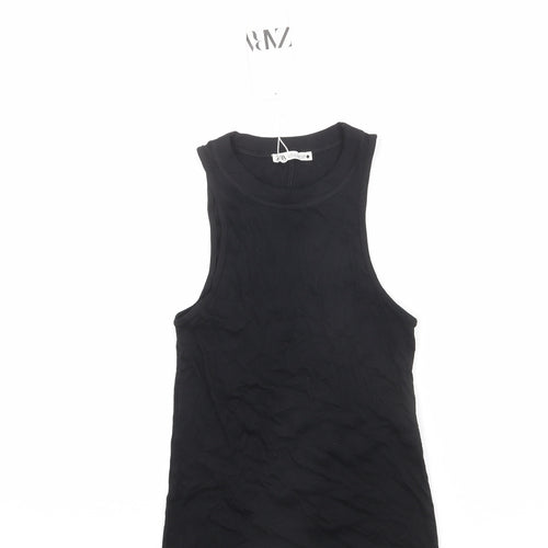 Zara Womens Black Cotton Basic Tank Size S Round Neck