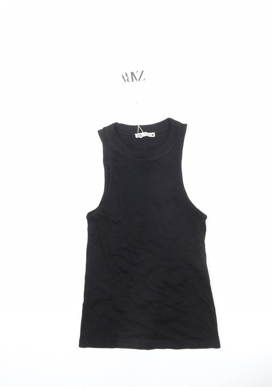Zara Womens Black Cotton Basic Tank Size S Round Neck